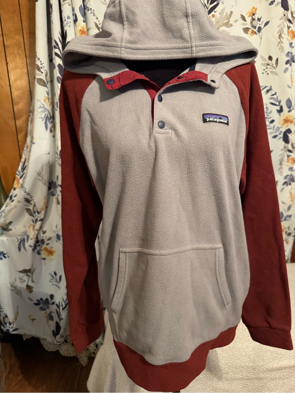 Patagonia Two-Tone Hooded Snap Pullover - Gray and Maroon B 1